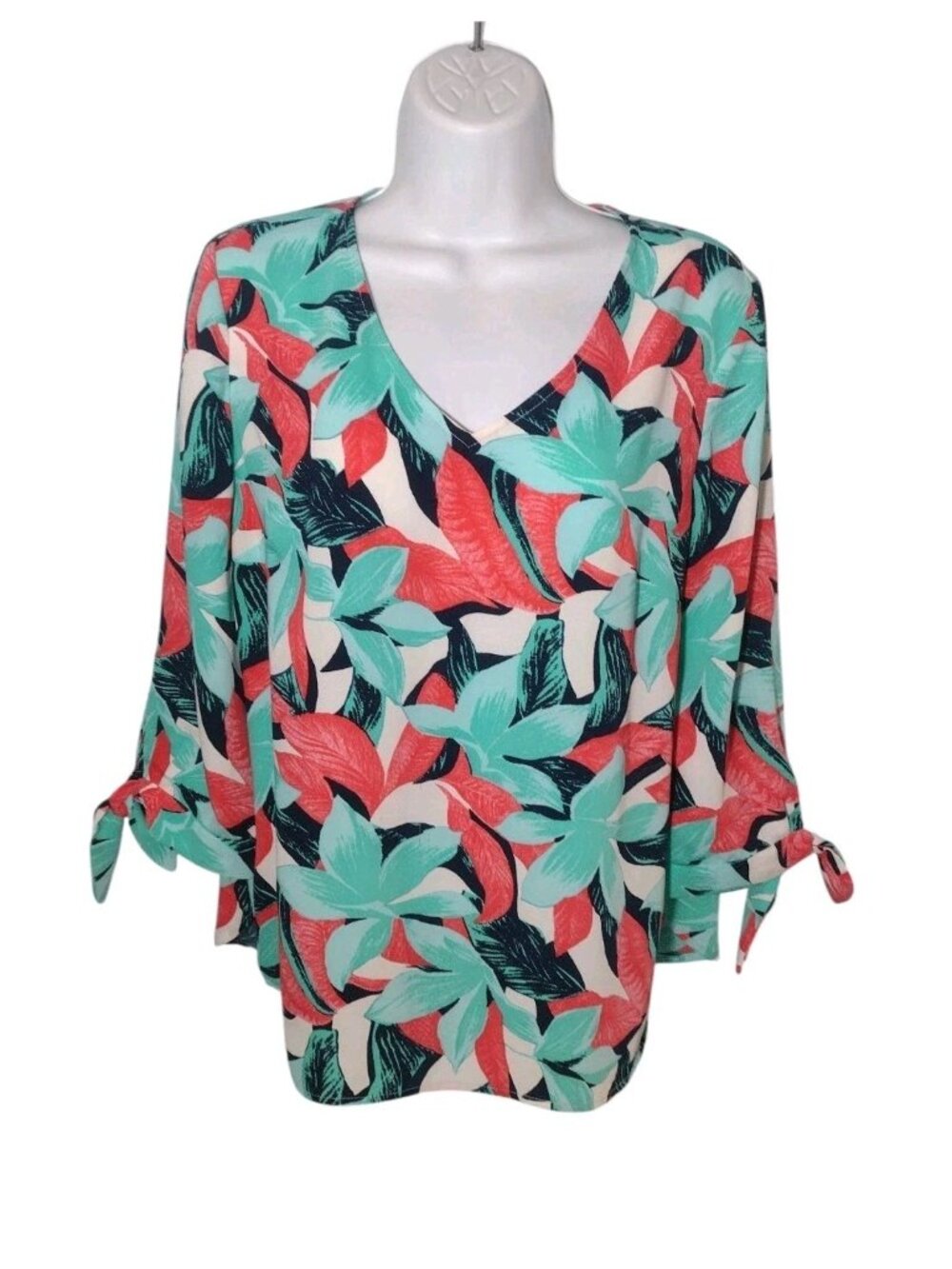 Talbots Flower Tunic Top MP Tropical 3/4" Silky Office Resort Coastal Artsy